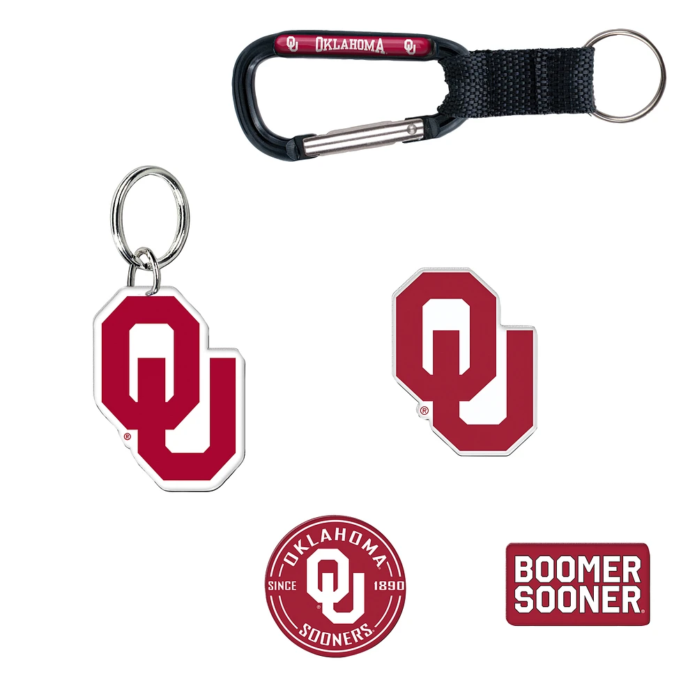 WinCraft Oklahoma Sooners 5-Pack Key Ring and Fridge Magnet Set