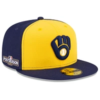 Men's New Era Gold/Navy Milwaukee Brewers 2024 MLB Postseason Side Patch 59FIFTY Fitted Hat