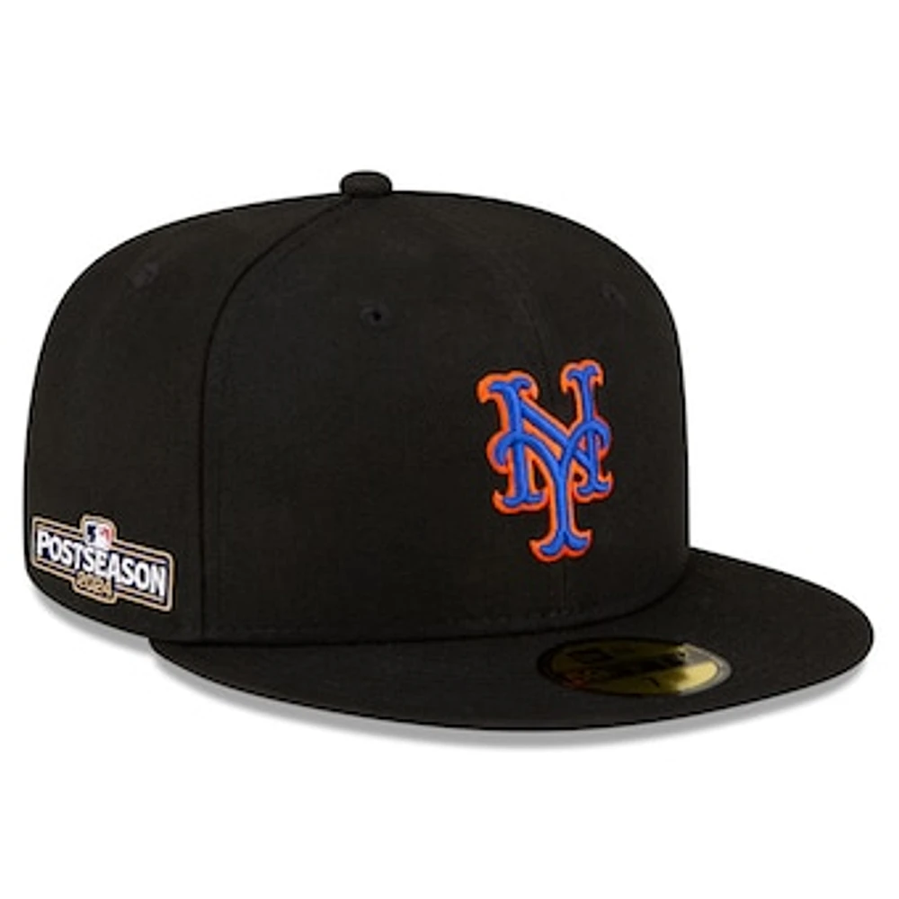 Men's New Era Black New York Mets 2024 MLB Postseason Side Patch 59FIFTY Fitted Hat