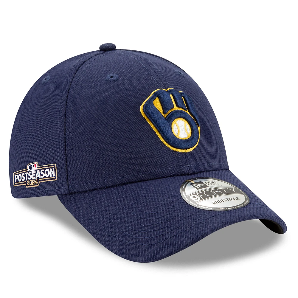 Men's New Era Navy Milwaukee Brewers 2024 MLB Postseason Side Patch 9FORTY Adjustable Hat