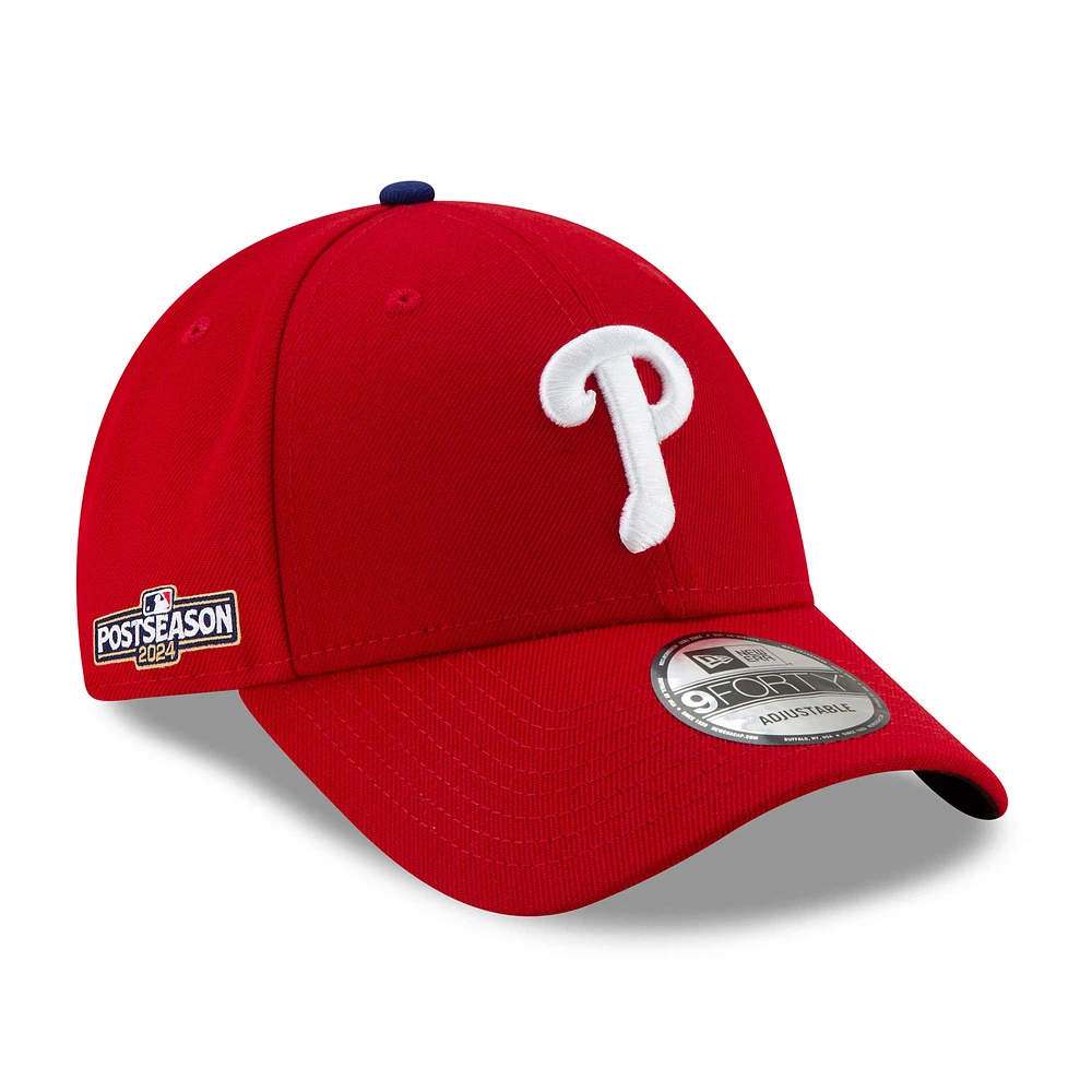 Men's New Era Red Philadelphia Phillies 2024 MLB Postseason Side Patch 9FORTY Adjustable Hat