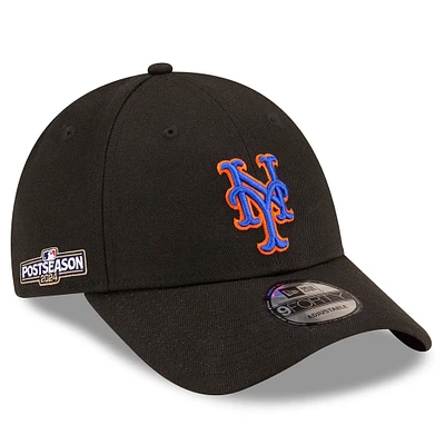 Men's New Era Black New York Mets 2024 MLB Postseason Side Patch 9FORTY Adjustable Hat