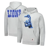 Men's Mitchell & Ness Calvin Johnson Heather Gray Detroit Lions Hall of Fame Player Graphic Pullover Hoodie