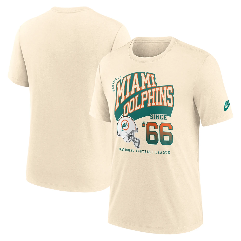 Men's Nike  Natural Miami Dolphins Rewind Tri-Blend T-Shirt