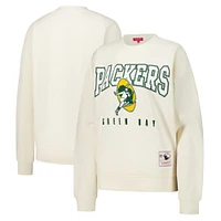 Women's Mitchell & Ness Cream Green Bay Packers Fandom Fleece Pullover Sweatshirt