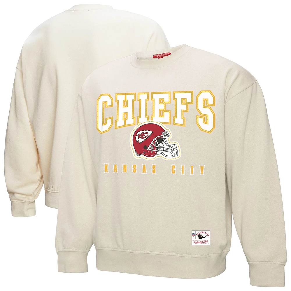 Women's Mitchell & Ness Cream Kansas City Chiefs Fandom Fleece Pullover Sweatshirt