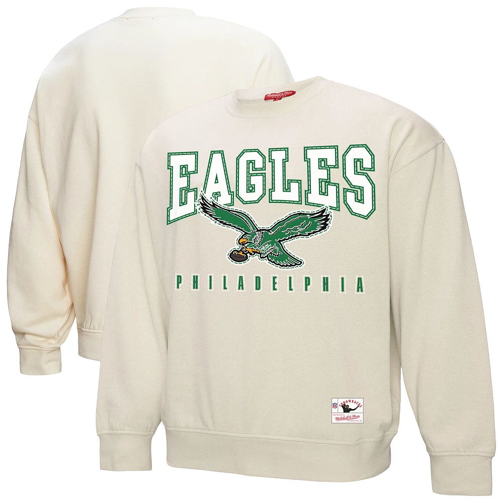 Women's Mitchell & Ness Cream Philadelphia Eagles Fandom Fleece Pullover Sweatshirt