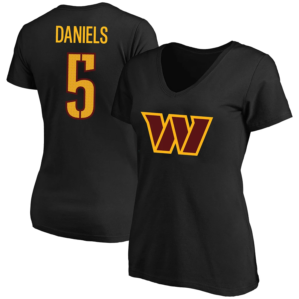 Women's Fanatics Jayden Daniels Black Washington Commanders Plus Player Name & Number V-Neck T-Shirt