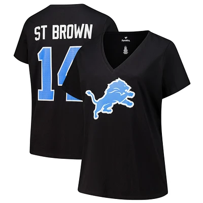 Women's Fanatics Amon-Ra St. Brown Black Detroit Lions Plus Player Name & Number V-Neck T-Shirt