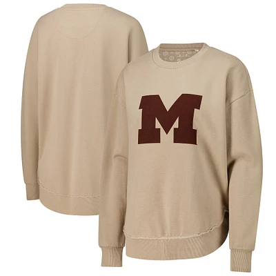 Women's Pressbox Tan Michigan Wolverines Poncho Fleece Pullover Sweatshirt