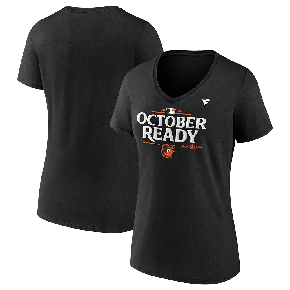 Women's Fanatics Black Baltimore Orioles 2024 MLB Postseason Plus Locker Room V-Neck T-Shirt