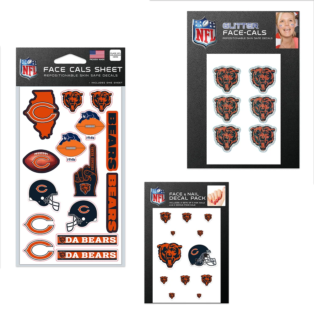 WinCraft Chicago Bears 4" x 7" Waterless Tattoos Set