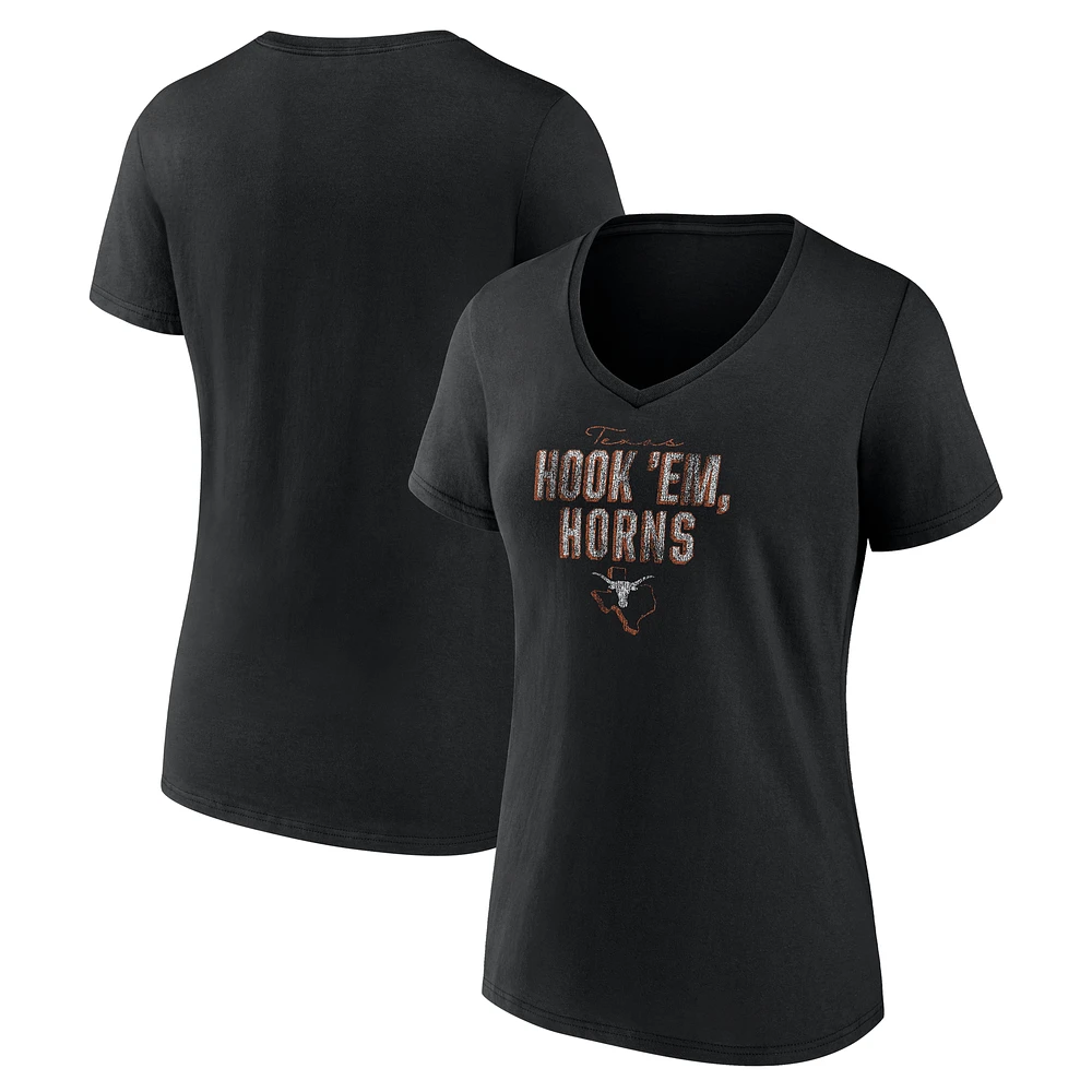 Women's Fanatics Black Texas Longhorns Iconic Drop Back V-Neck T-Shirt