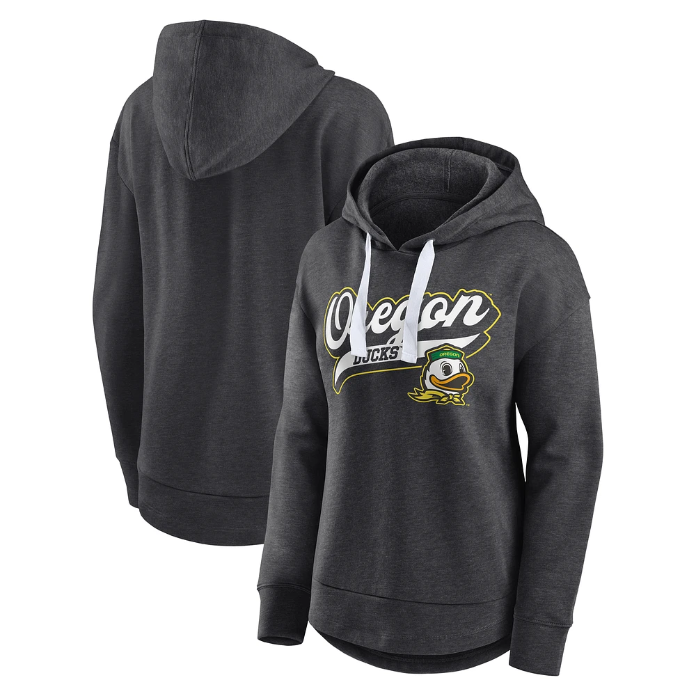 Women's Fanatics  Heather Charcoal Oregon Ducks Tail Sweep Pullover Hoodie