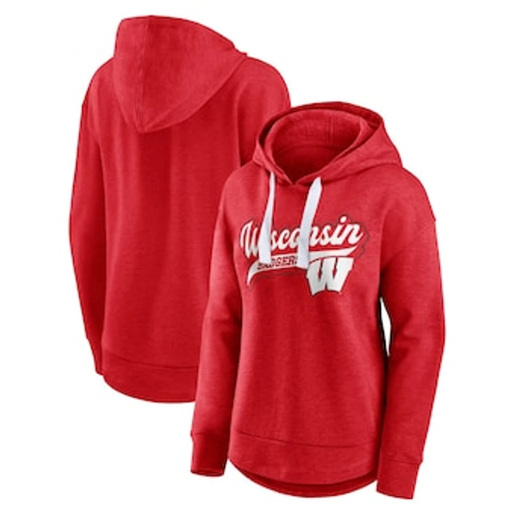 Women's Fanatics  Heather Red Wisconsin Badgers Tail Sweep Pullover Hoodie