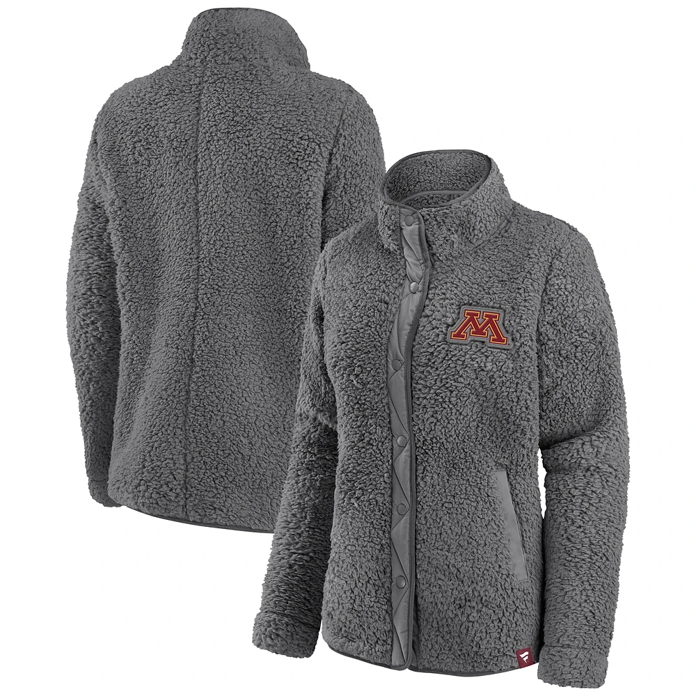 Women's Fanatics  Gray Minnesota Golden Gophers Wheelhouse Iconic Sherpa Full-Snap Jacket