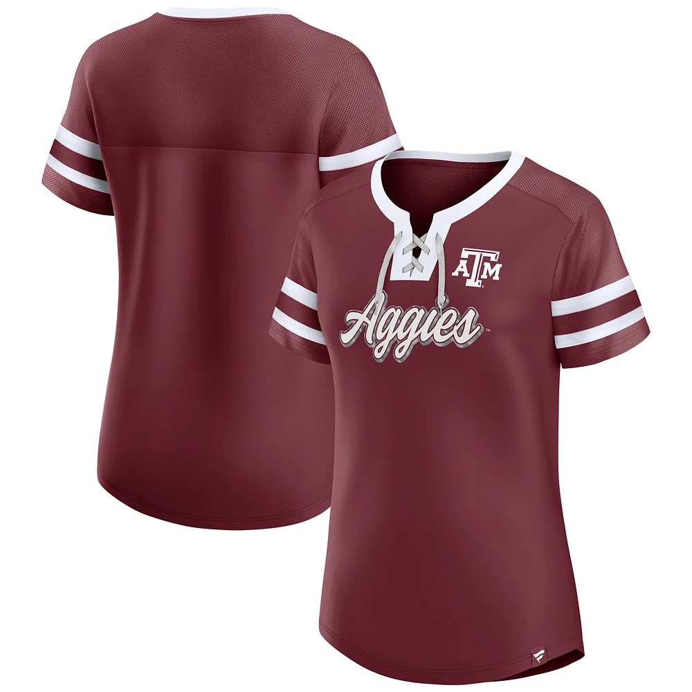 Women's Fanatics  Maroon Texas A&M Aggies Iconic Athena Lace-Up T-Shirt