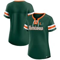 Women's Fanatics  Green Miami Hurricanes Iconic Athena Lace-Up T-Shirt