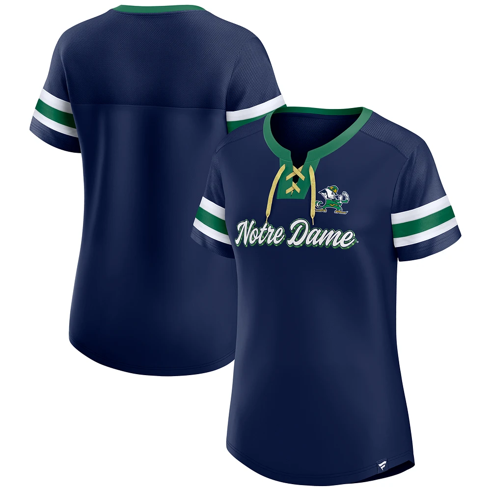 Women's Fanatics  Navy Notre Dame Fighting Irish Iconic Athena Lace-Up T-Shirt