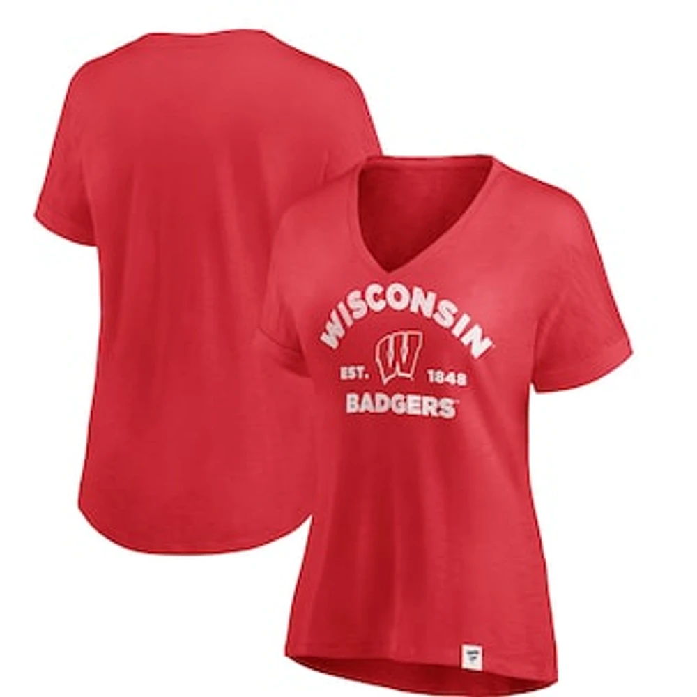 Women's Fanatics Red Wisconsin Badgers True Classics Slub Flowy V-Neck T-Shirt