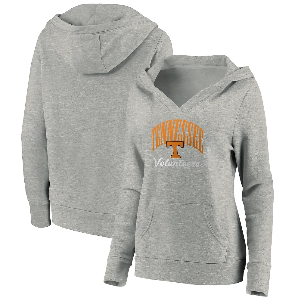 Women's Fanatics  Gray Tennessee Volunteers Victory Script V-Neck Pullover Hoodie