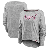 Women's Fanatics Gray Texas A&M Aggies Iconic Speckled Boat Neck Long Sleeve T-Shirt