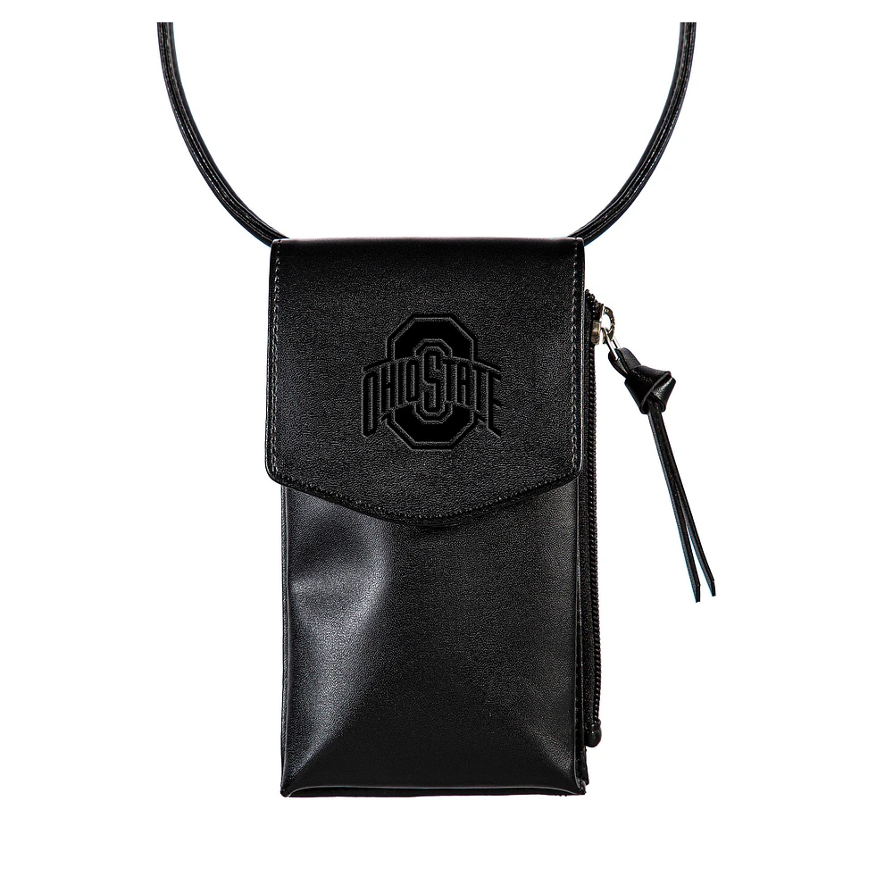 Black Ohio State Buckeyes Hybrid Leather Crossbody Cell Phone Wallet
