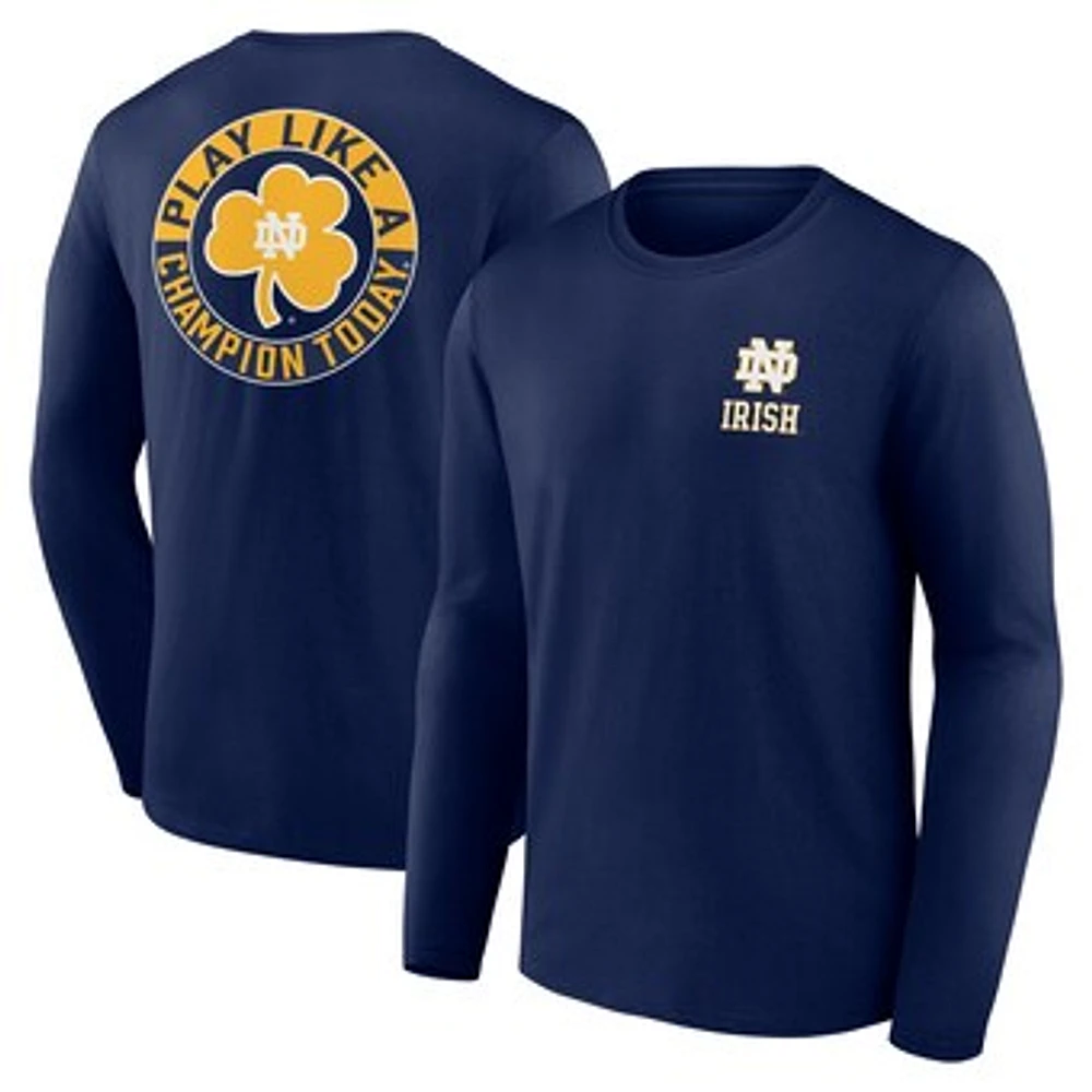 Men's Fanatics Navy Notre Dame Fighting Irish Shamrock Two Hit Long Sleeve T-Shirt