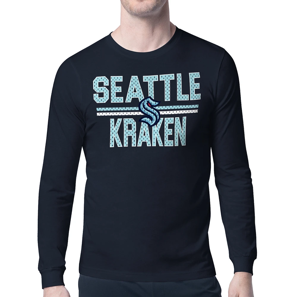 Men's Starter Deep Sea Blue Seattle Kraken Mesh Look Team Name Long Sleeve T-Shirt