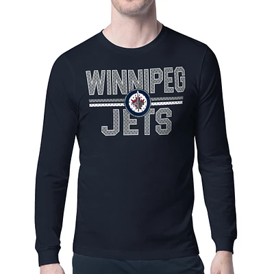 Men's Starter Navy Winnipeg Jets Mesh Look Team Name Long Sleeve T-Shirt