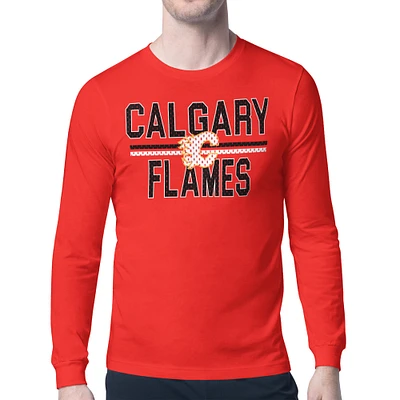 Men's Starter Red Calgary Flames Mesh Look Team Name Long Sleeve T-Shirt