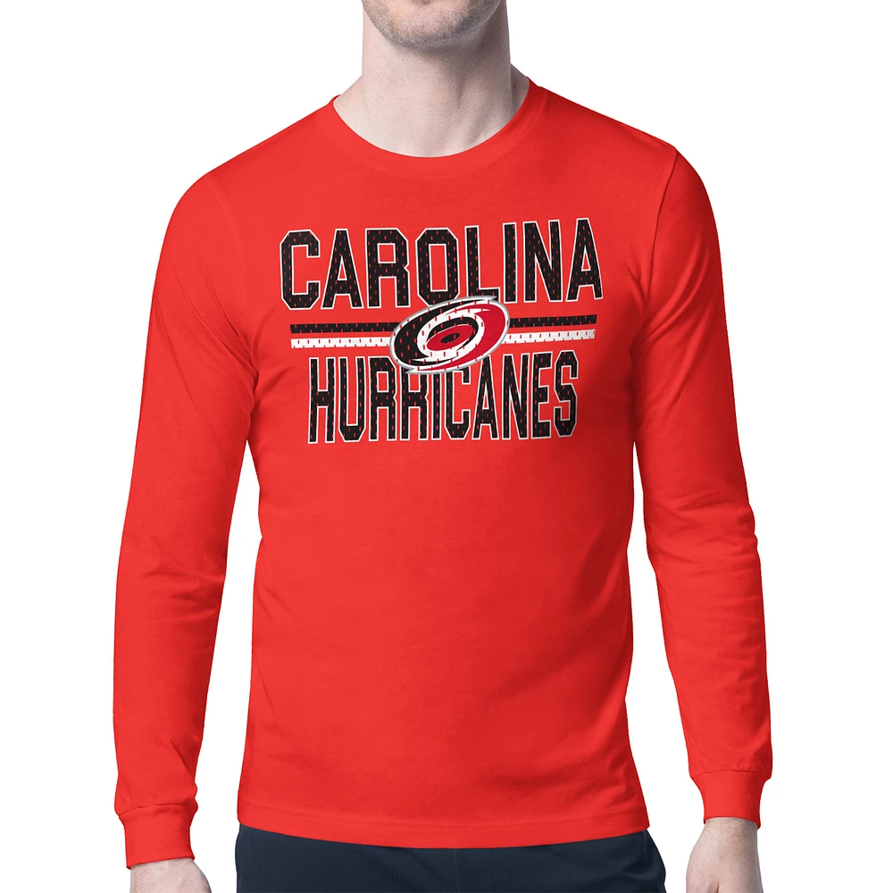 Men's Starter Red Carolina Hurricanes Mesh Look Team Name Long Sleeve T-Shirt
