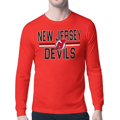 Men's Starter Red New Jersey Devils Mesh Look Team Name Long Sleeve T-Shirt
