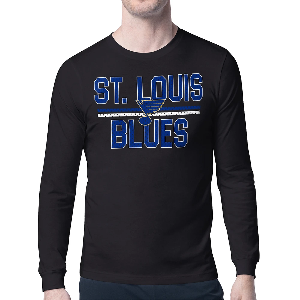 Men's Starter Black St. Louis Blues Mesh Look Team Name Long Sleeve T-Shirt