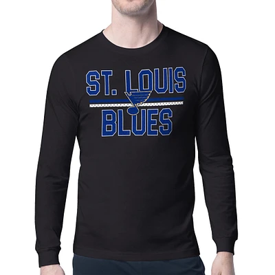 Men's Starter Black St. Louis Blues Mesh Look Team Name Long Sleeve T-Shirt