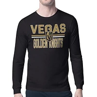 Men's Starter Black Vegas Golden Knights Mesh Look Team Name Long Sleeve T-Shirt