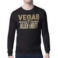 Men's Starter Black Vegas Golden Knights Mesh Look Team Name Long Sleeve T-Shirt