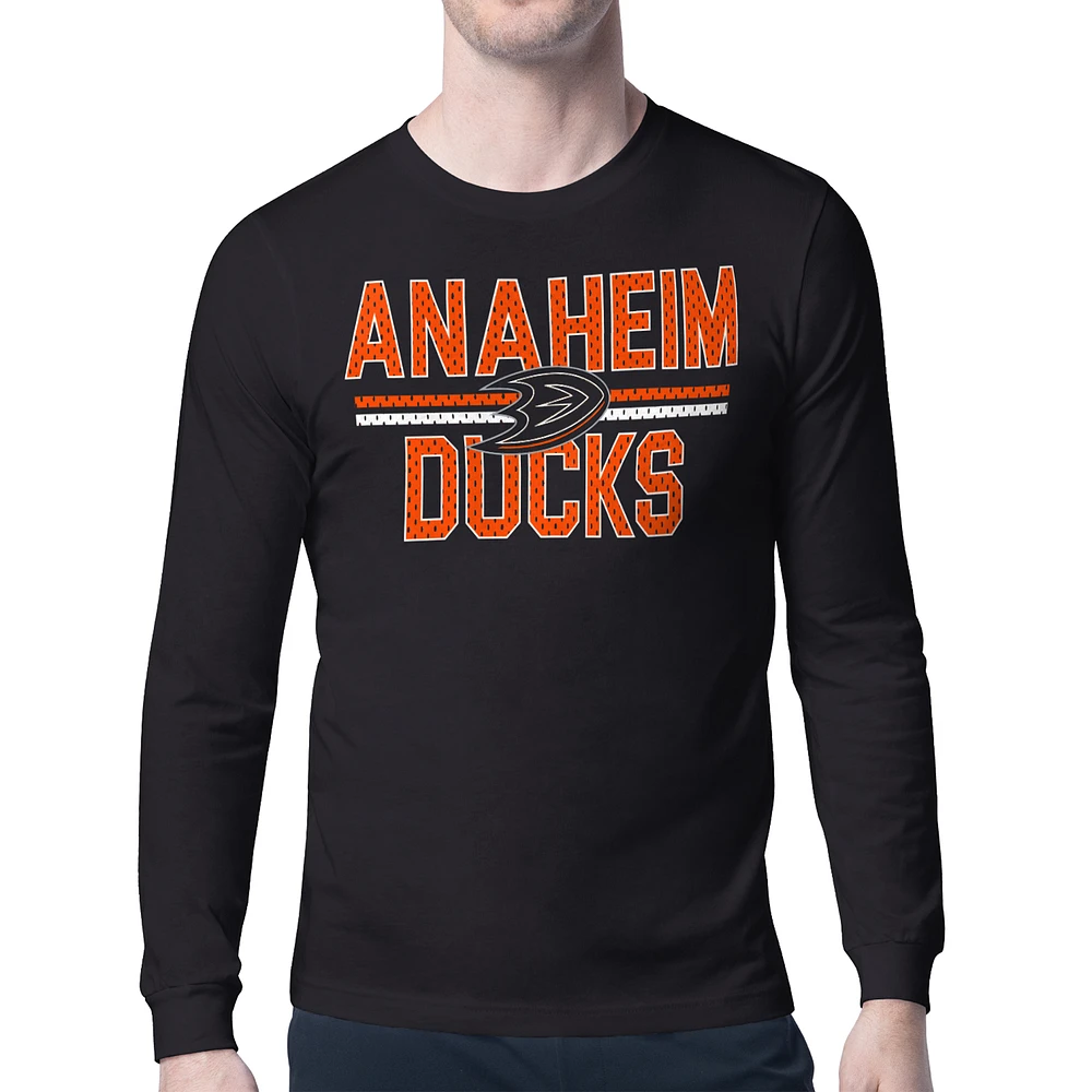 Men's Starter Black Anaheim Ducks Mesh Look Team Name Long Sleeve T-Shirt