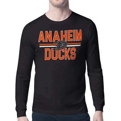 Men's Starter Black Anaheim Ducks Mesh Look Team Name Long Sleeve T-Shirt