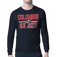 Men's Starter Navy Columbus Blue Jackets Mesh Look Team Name Long Sleeve T-Shirt