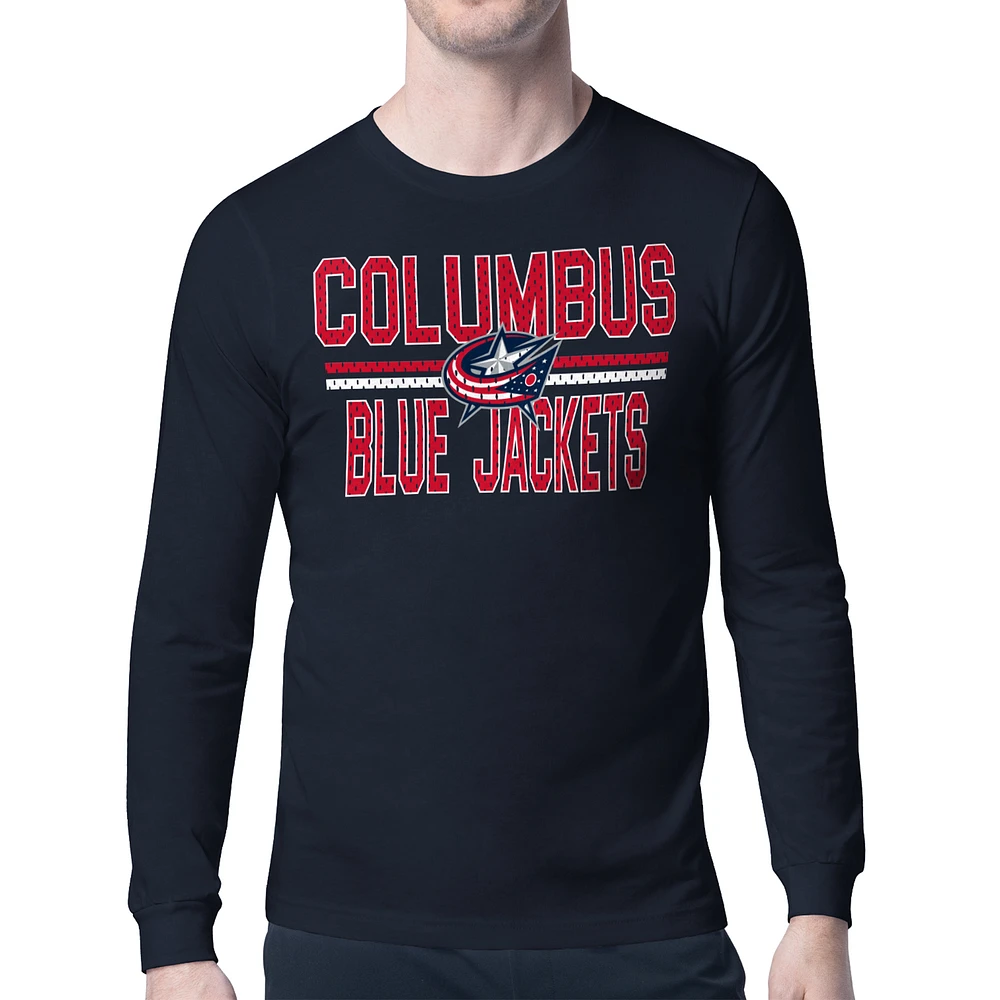 Men's Starter Navy Columbus Blue Jackets Mesh Look Team Name Long Sleeve T-Shirt