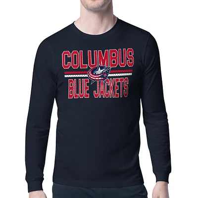 Men's Starter Navy Columbus Blue Jackets Mesh Look Team Name Long Sleeve T-Shirt