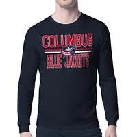 Men's Starter Navy Columbus Blue Jackets Mesh Look Team Name Long Sleeve T-Shirt