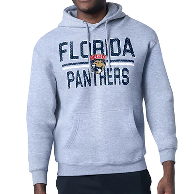Men's Starter Heather Gray Florida Panthers Mesh Look Team Name Logo Tri-Blend Pullover Hoodie
