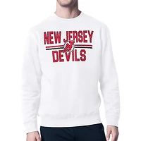 Men's Starter White New Jersey Devils Mesh Look Team Name Logo Pullover Sweatshirt