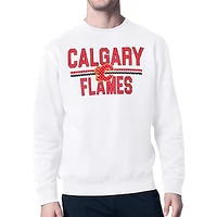 Men's Starter White Calgary Flames Mesh Look Team Name Logo Pullover Sweatshirt