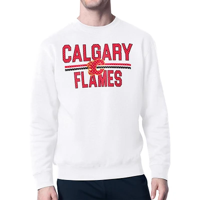 Men's Starter White Calgary Flames Mesh Look Team Name Logo Pullover Sweatshirt