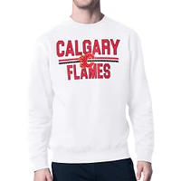 Men's Starter White Calgary Flames Mesh Look Team Name Logo Pullover Sweatshirt