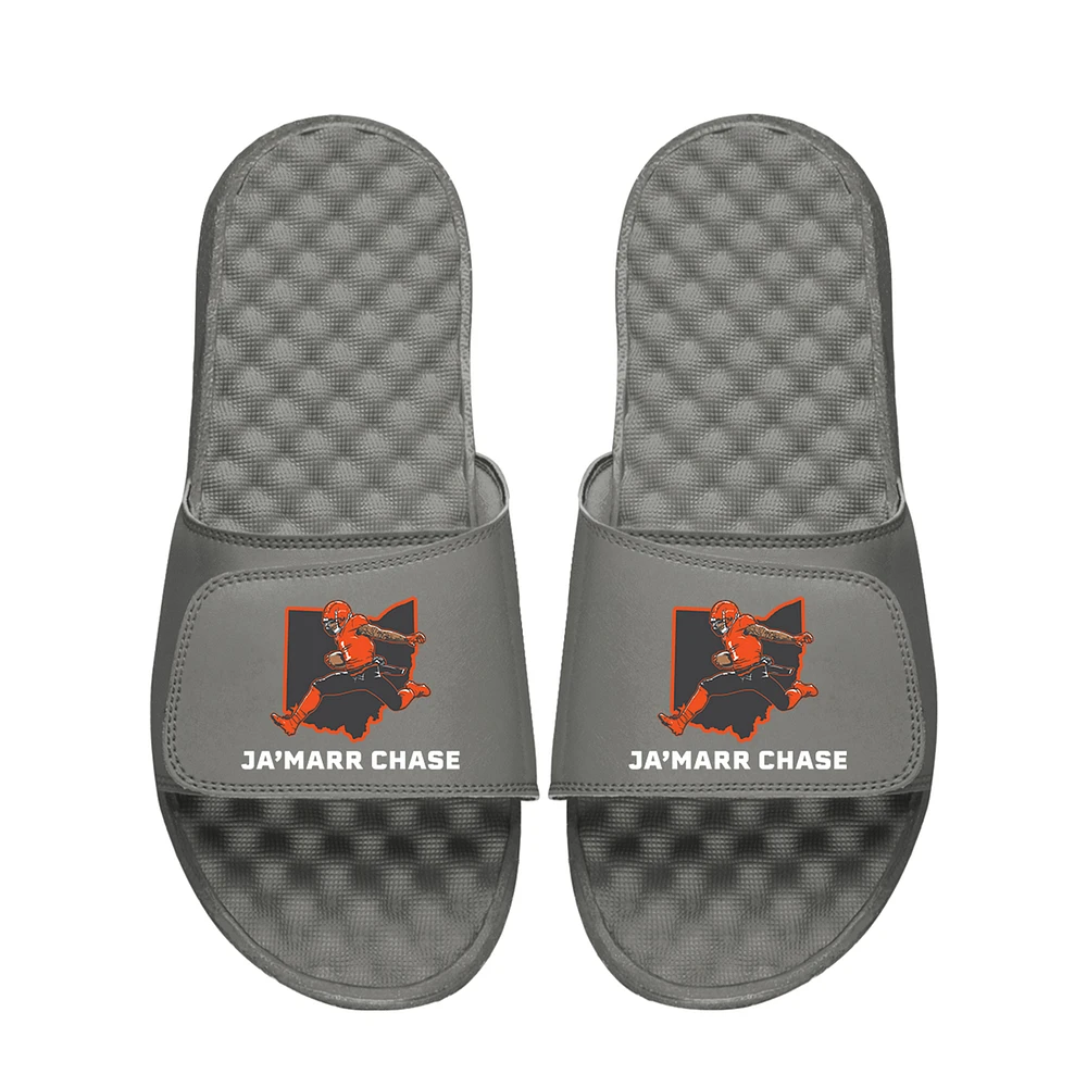 Youth ISlide Ja'Marr Chase Gray NFLPA Player State Outline Slide Sandals