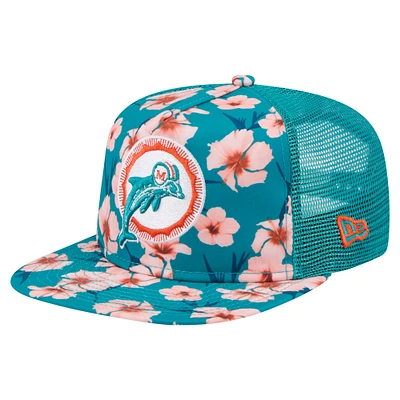 Men's New Era Aqua Miami Dolphins Adventure Pattern Golfer Snapback Hat